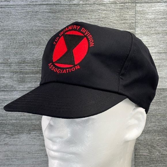 VTG USA Made 7th Infantry Association Snap Back Trucker Hat Cap Black Red Army - Picture 13 of 16